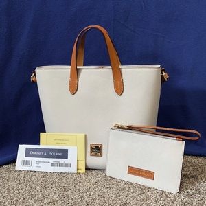 Dooney and Bourke Saffiano Leather Lilliana Tote w/ matching Wristlet in Ecru